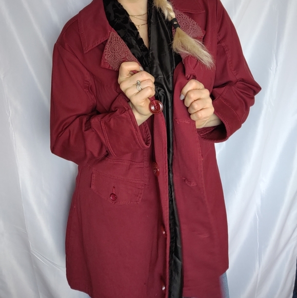 2x Wine Cotton Denim Jacket Oversized Coat Blazer